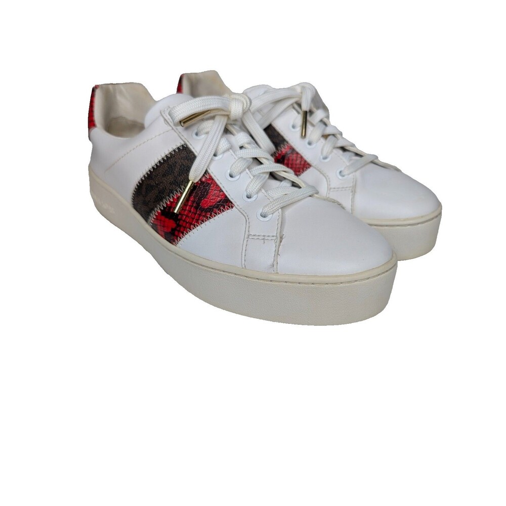 Michael Kors Womens Poppy Leather Snake Embossed Sneakers Sz 8.5 Lace Up Casual